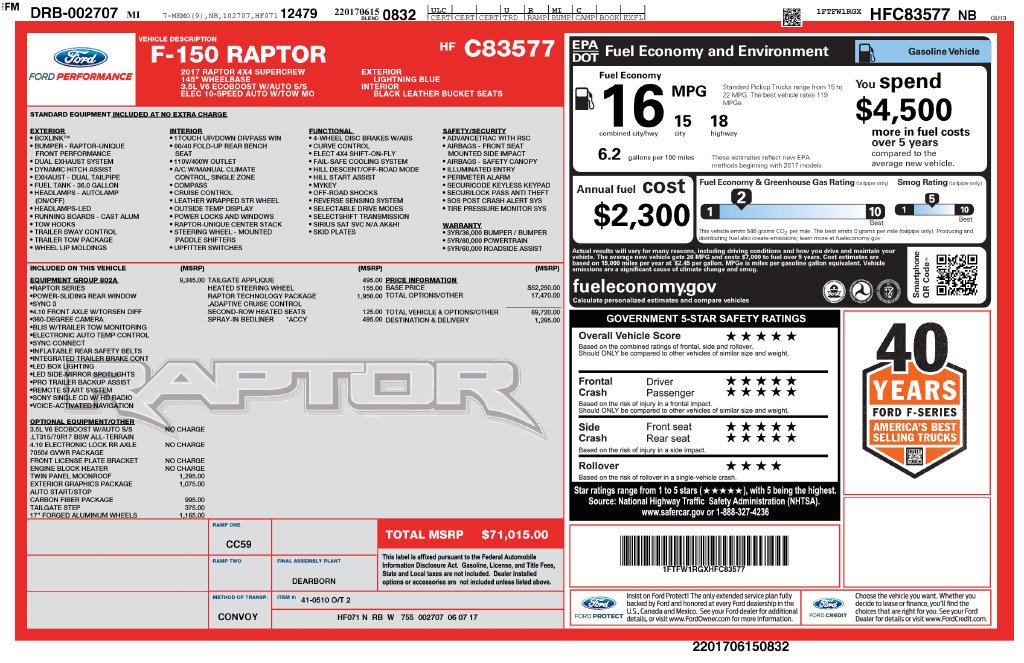 Used 2017 Blue Ford Raptor image 34