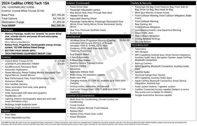 Used 2024 Crystal White Cadillac Tech image 1