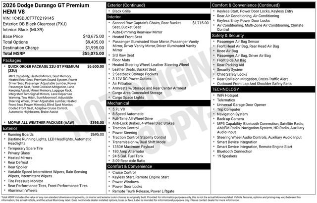 New 2026 Diamond Black Clear-Coat Exterior Paint Dodge GT Premium HEMI V8 image 9
