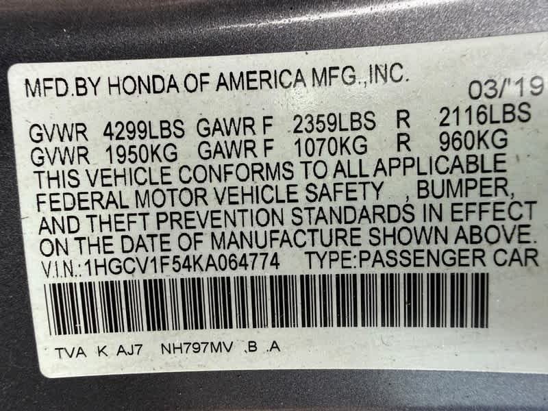 Used 2019 Modern Steel Metallic Honda EX-L 1.5T image 28