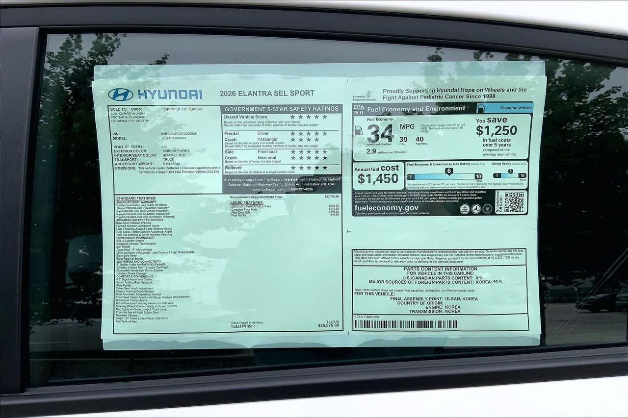 New 2026 Serenity White Hyundai SEL Sport image 18