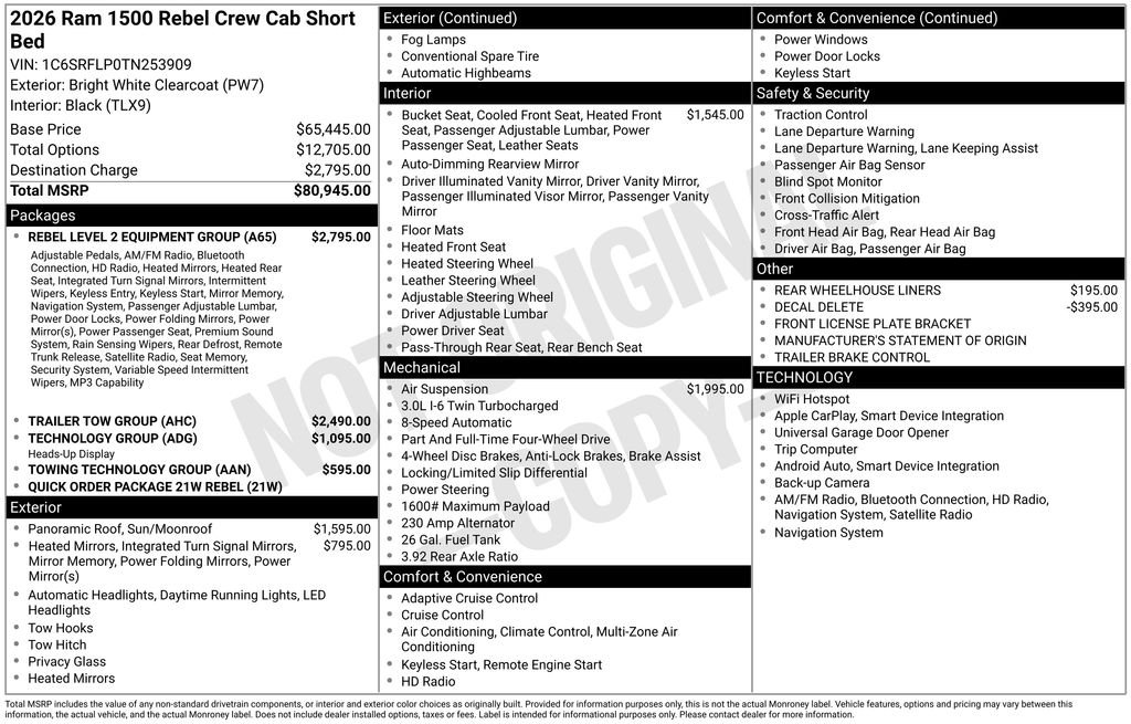 New 2026 Bright White Clear-Coat Exterior Paint RAM REBEL image 43