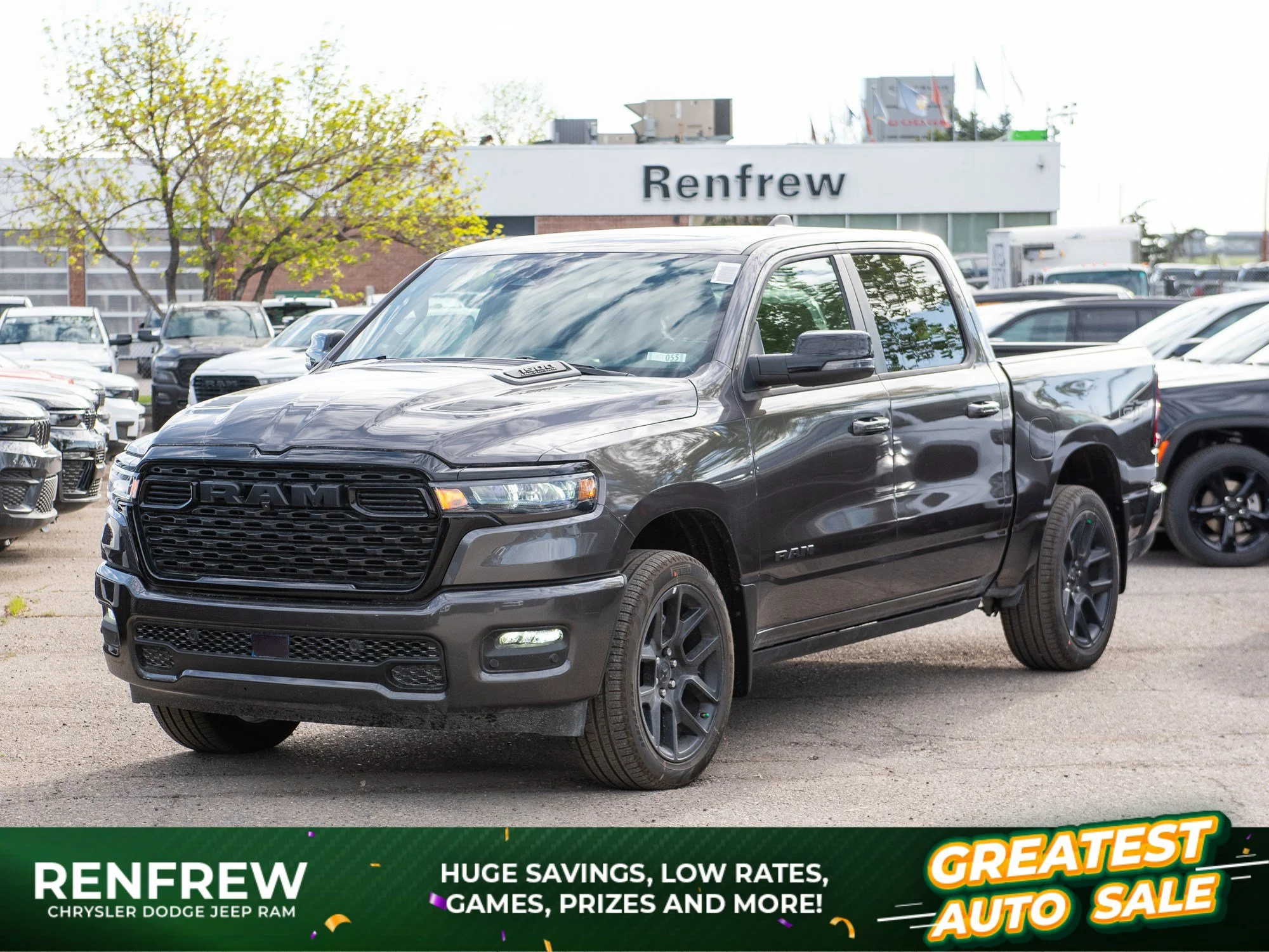 New 2026 Grey RAM Sport* GT Package Crew Cab 4x4, Passive Cold End Exhaust, Pano Sunroof image 1
