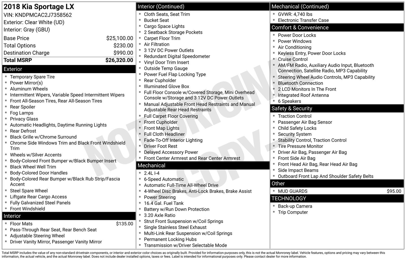 Used 2018 White Kia LX image 6