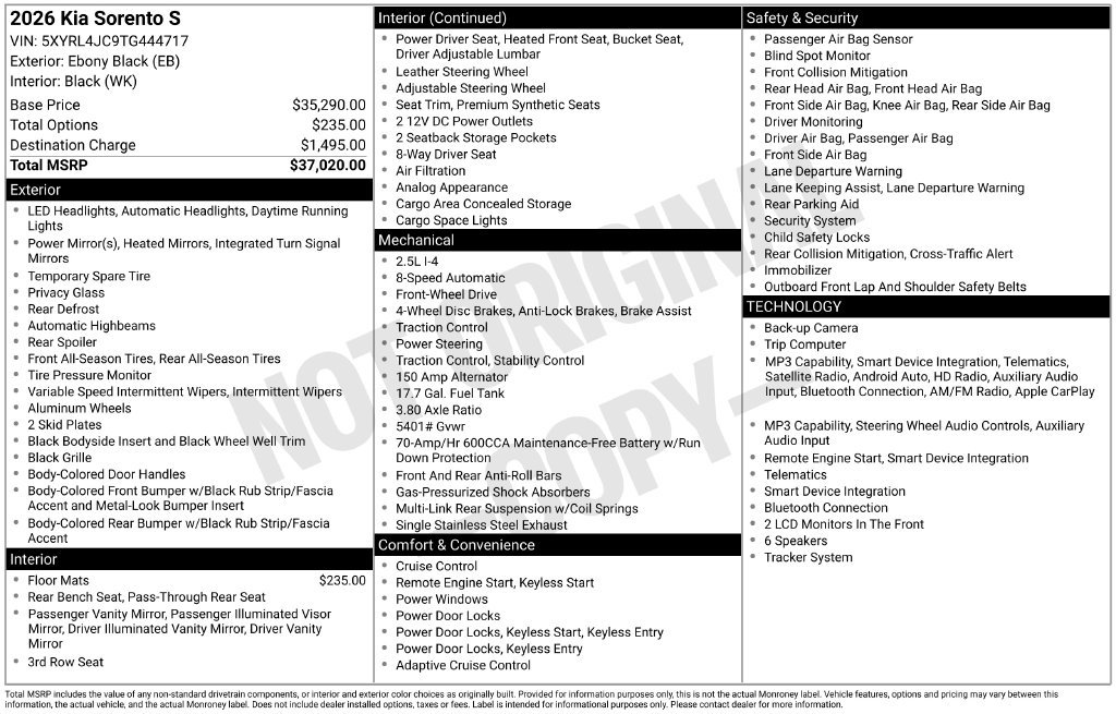 Used 2026 Black Kia S image 7