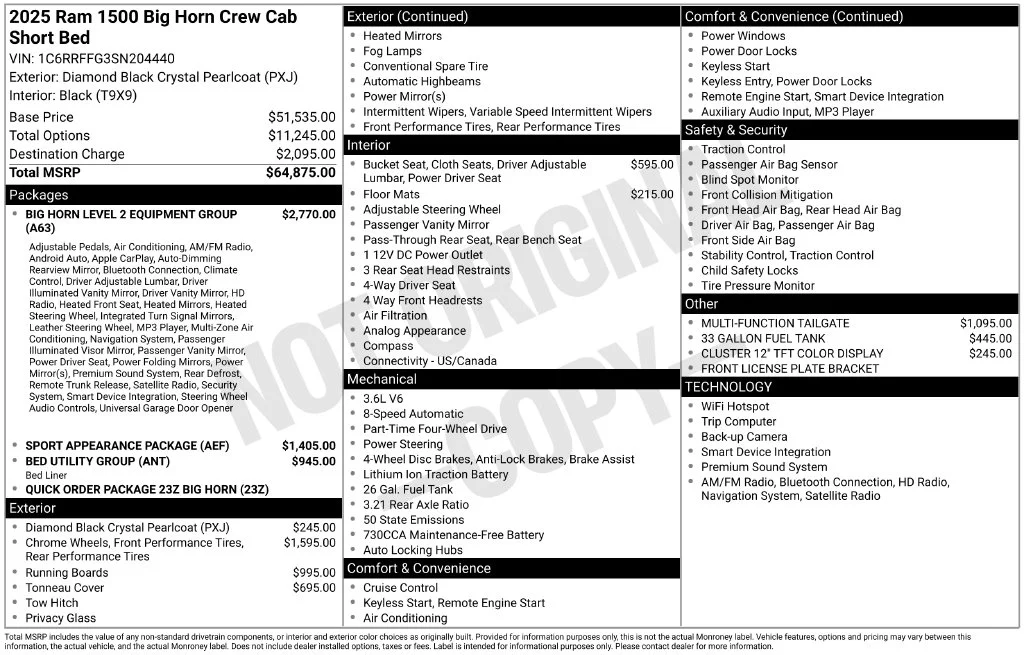 New 2025 Diamond Black Crystal Pearlcoat RAM Big Horn/Lone Star image 6