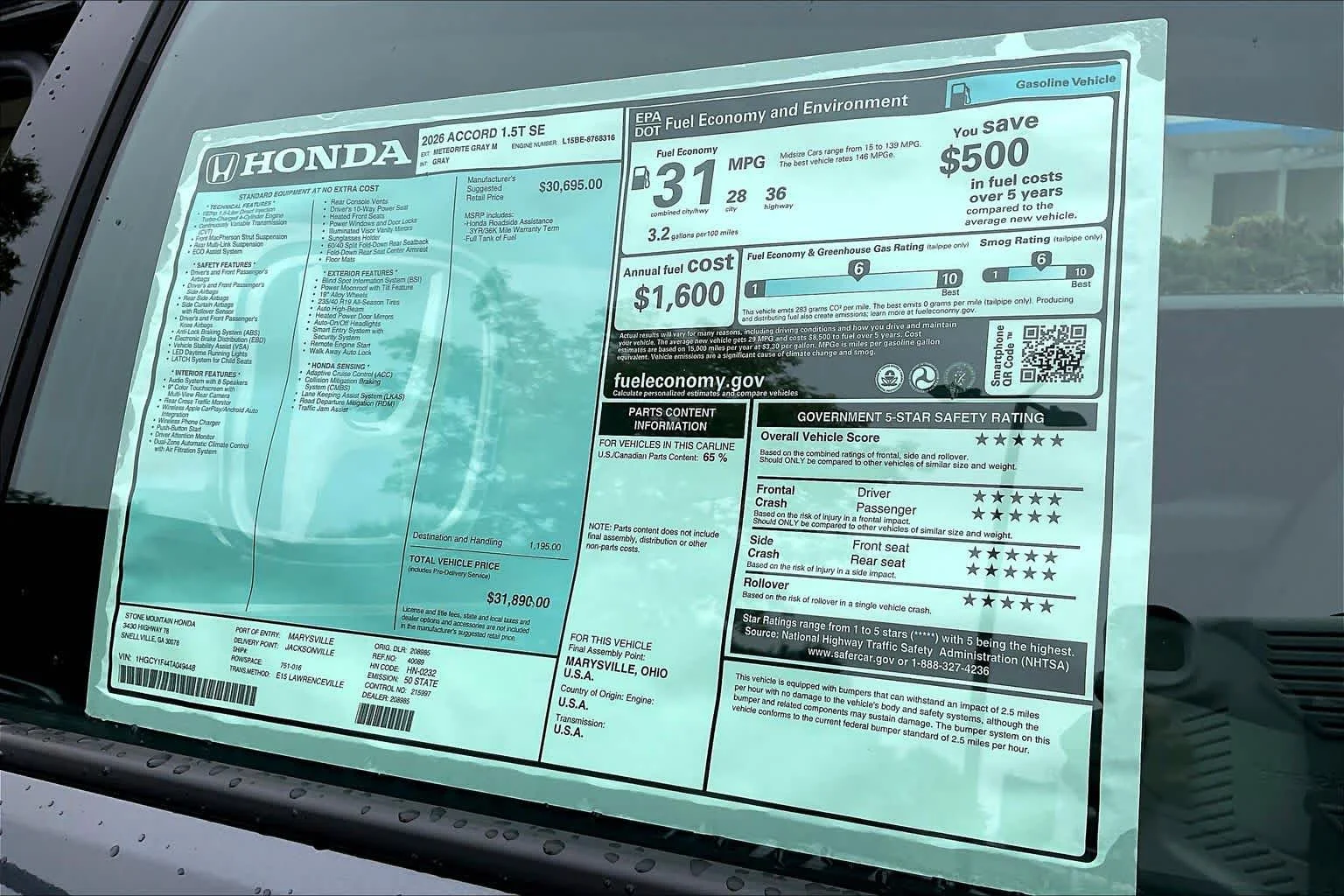 New 2026 Meteorite Gray Metallic Honda SE image 20