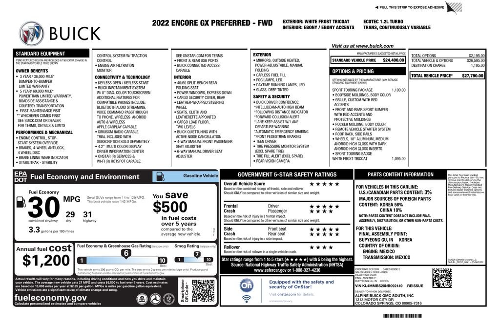 Certified Used 2022 White Buick Preferred image 3