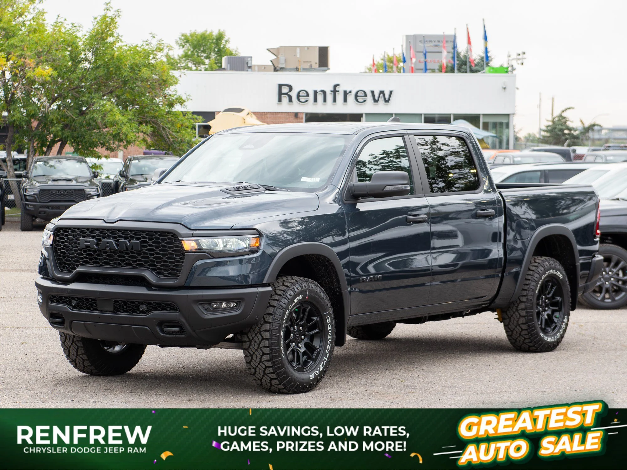 New 2026 Blue RAM Rebel* Crew Cab 4x4, 33 Inch A/T Tires, Heated Seats/Wheel, Nav, Locking Rear Diff image 1