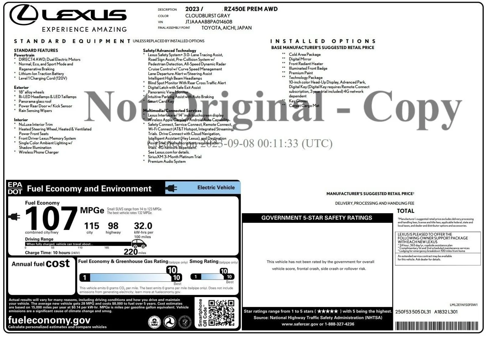 Used 2023 Lexus RZ Premium with VIN JTJAAAAB8PA014608 for sale in Cerritos, CA