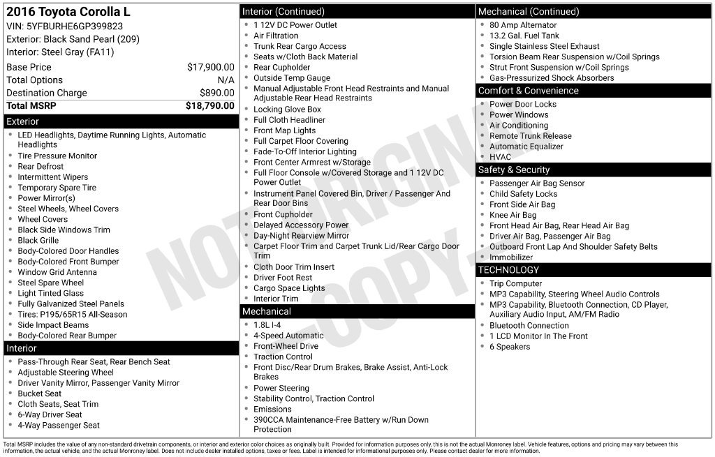 Used 2016 Black Toyota L image 2