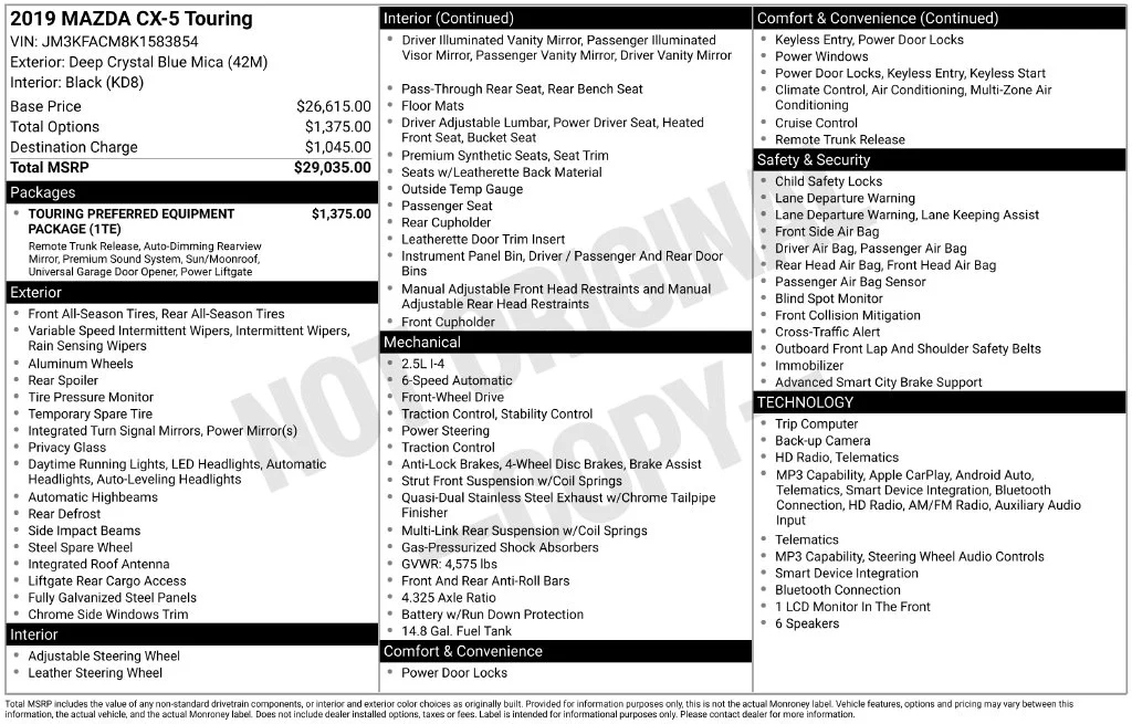 Used 2019 Blue Mazda Touring image 1