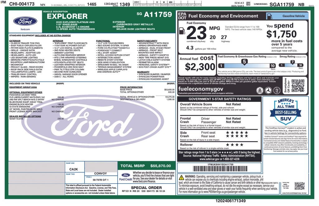 Used 2025 Ford Explorer Platinum with VIN 1FMUK8HH1SGA11759 for sale in Elk River, Minnesota