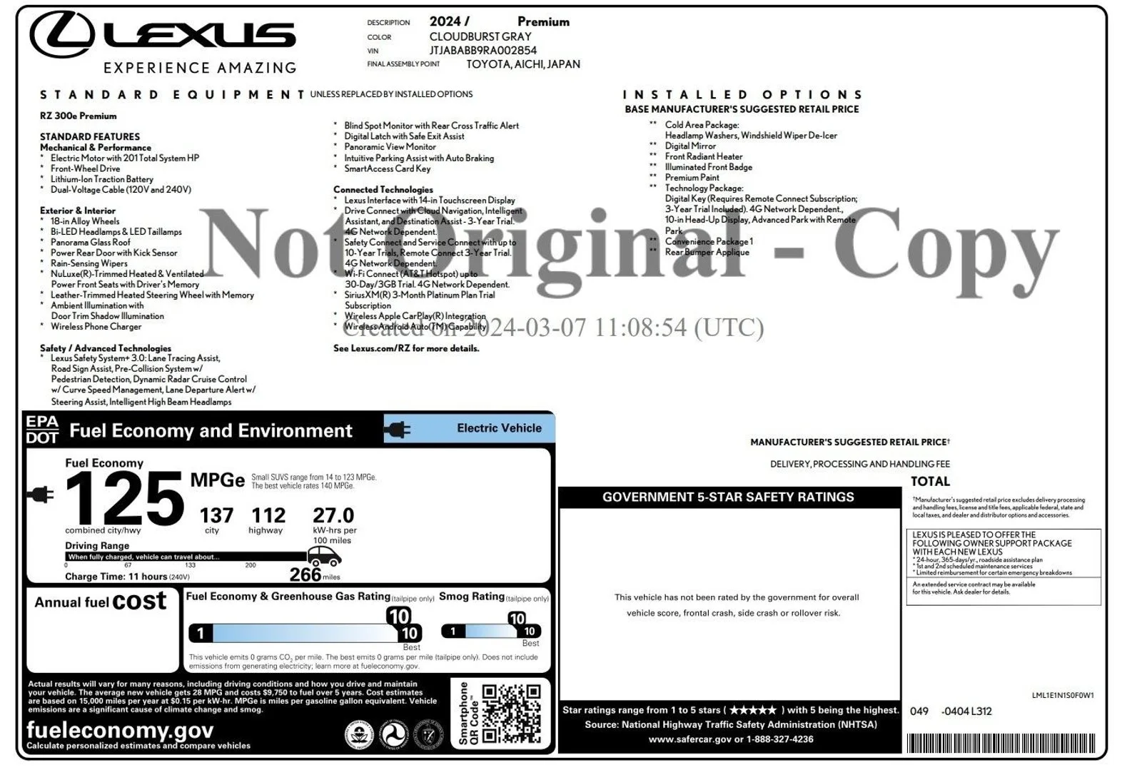 Used 2024 Cloudburst Gray Lexus RZ 300e Premium image 2