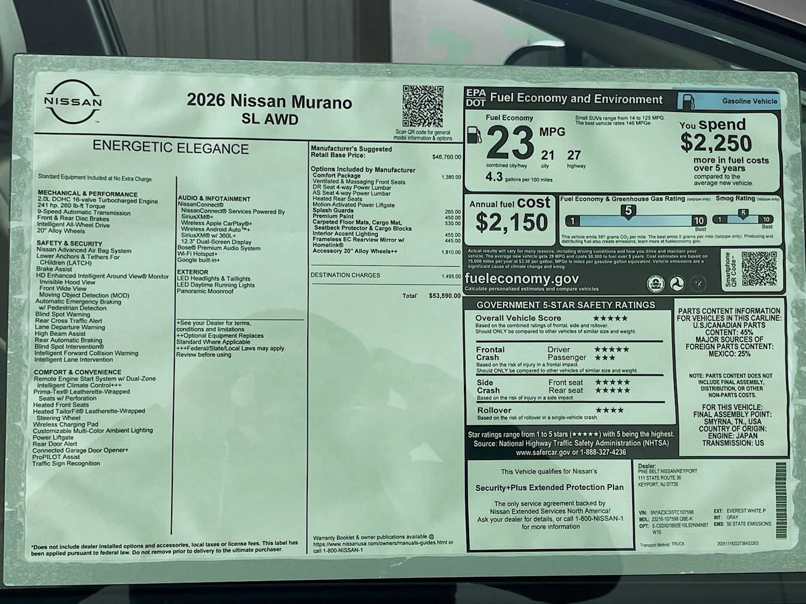 New 2026 Everest White Pearl TriCoat Nissan SL image 6