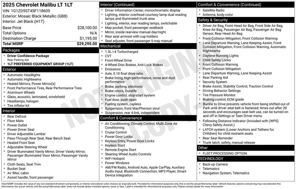 Used 2025 Chevrolet Malibu 1LT with VIN 1G1ZD5ST4SF118609 for sale in Whitewater, WI