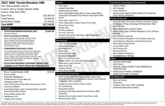 New 2027 Ebony Twilight Metallic GMC Elevation image 1