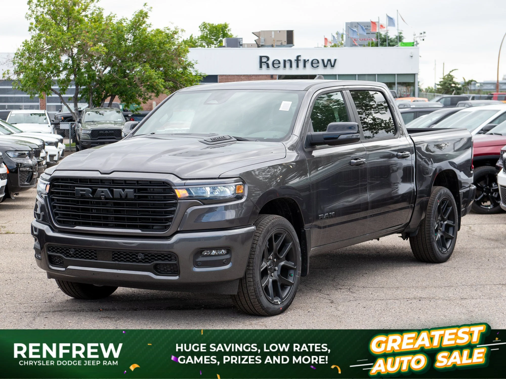 New 2026 Grey RAM Sport* Crew Cab 4x4, 22 Inch Wheels, Heated Seats/Wheel, Alpine Audio image 1