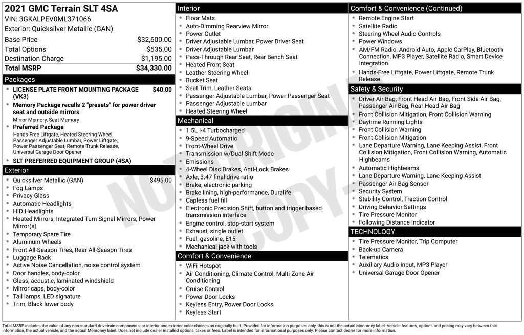 Certified 2021 GMC Terrain SLT with VIN 3GKALPEV0ML371066 for sale in Orfordville, WI