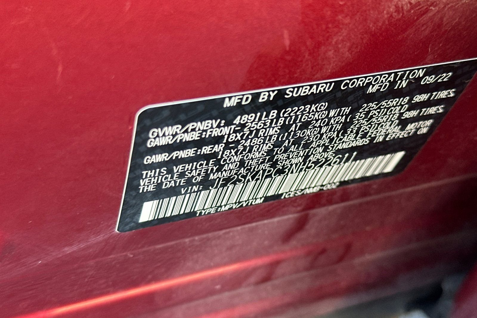 Used 2022 Red Subaru Limited image 36