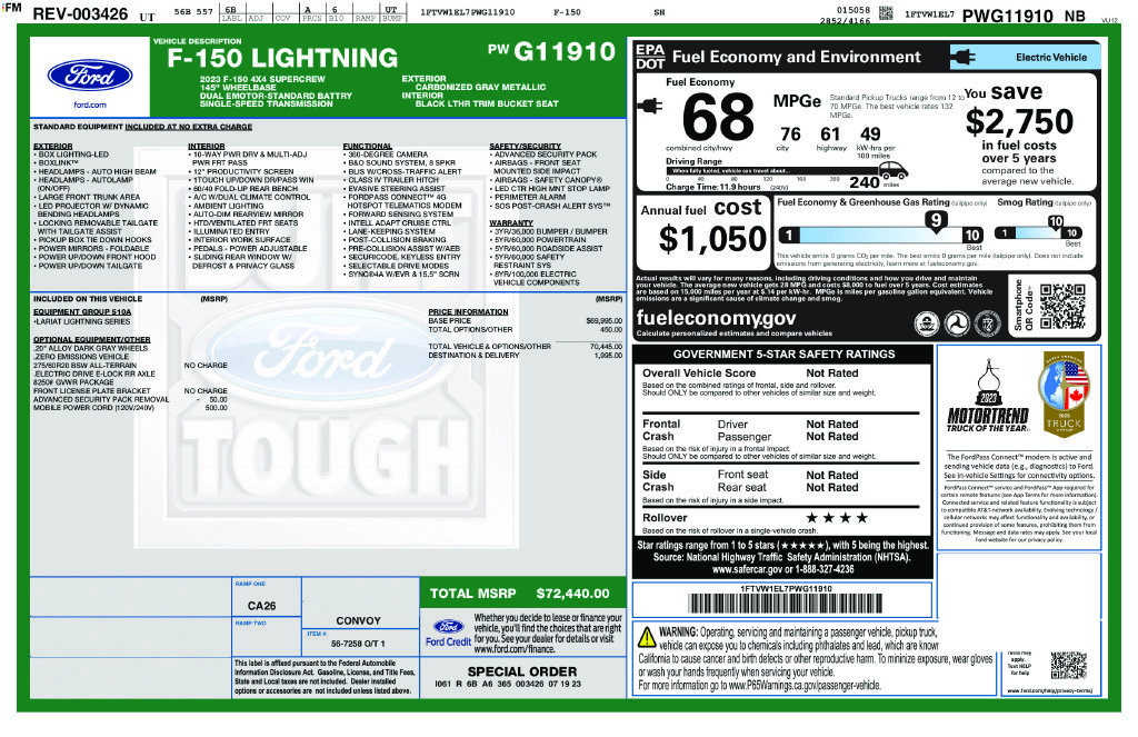 Used 2023 Ford F-150 Lightning Lariat with VIN 1FTVW1EL7PWG11910 for sale in Port Orchard, WA