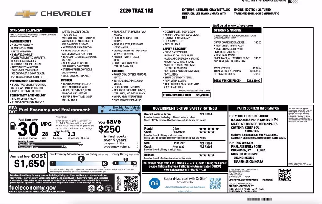 New 2026 Sterling Gray Metallic Chevrolet 1RS image 2