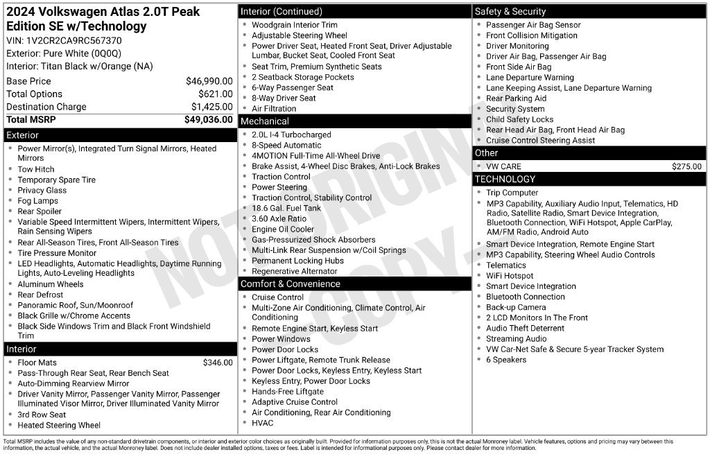 Certified Used 2024 White Volkswagen 2.0T Peak Edition SE w/Technology image 10