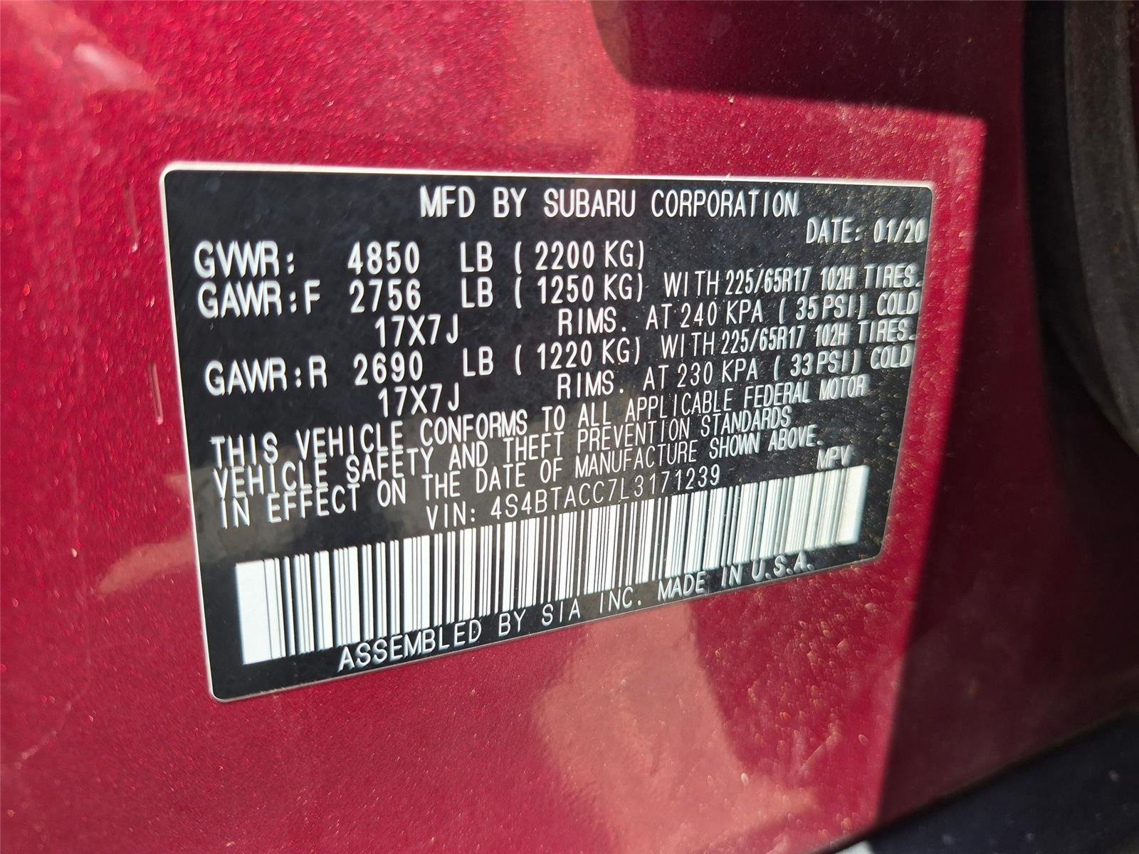 Used 2020 Crimson Red Pearl Subaru Premium image 32