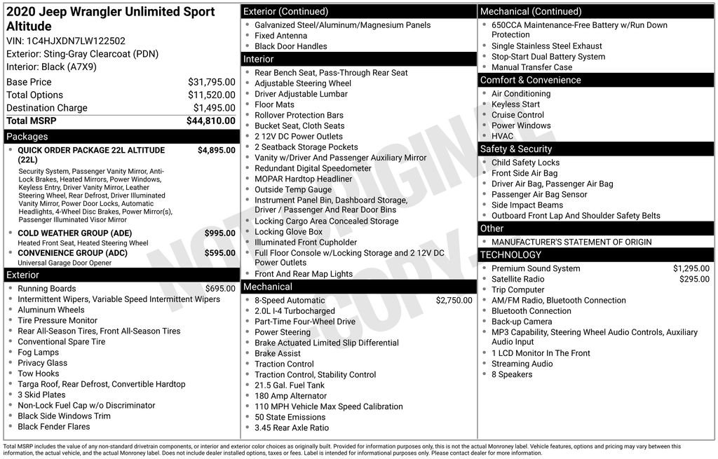 Used 2020 Sting Gray Clearcoat Jeep Unlimited Sport Altitude image 14