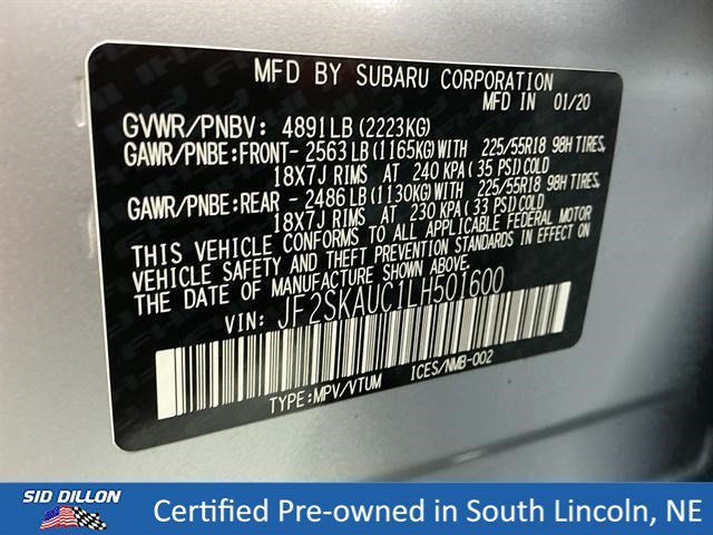 Certified Used 2020 Ice Silver Metallic Subaru Limited image 14