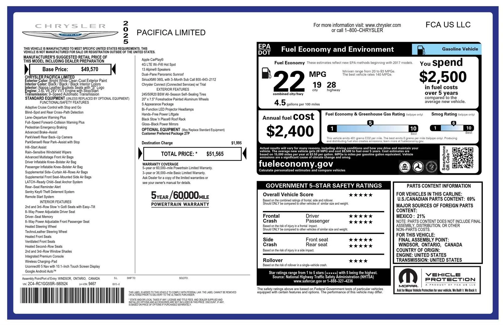 Used 2025 Bright White Clearcoat Chrysler Limited image 2