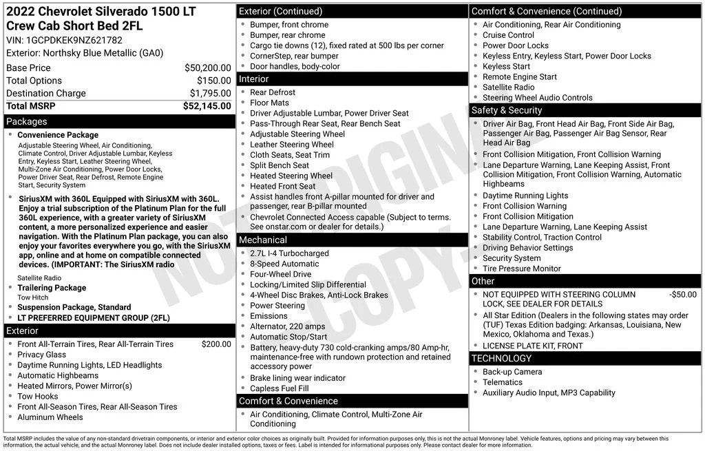 Used 2022 Northsky Blue Metallic Chevrolet LT (2FL) image 2