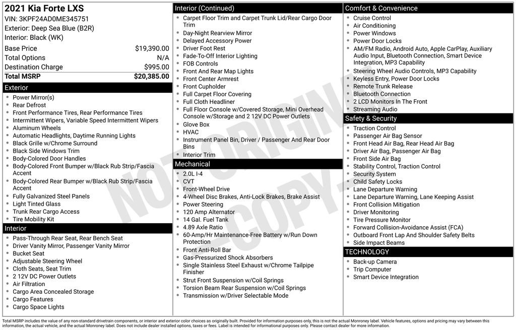 Used 2021 Kia Forte LXS with VIN 3KPF24AD0ME345751 for sale in Elk River, Minnesota