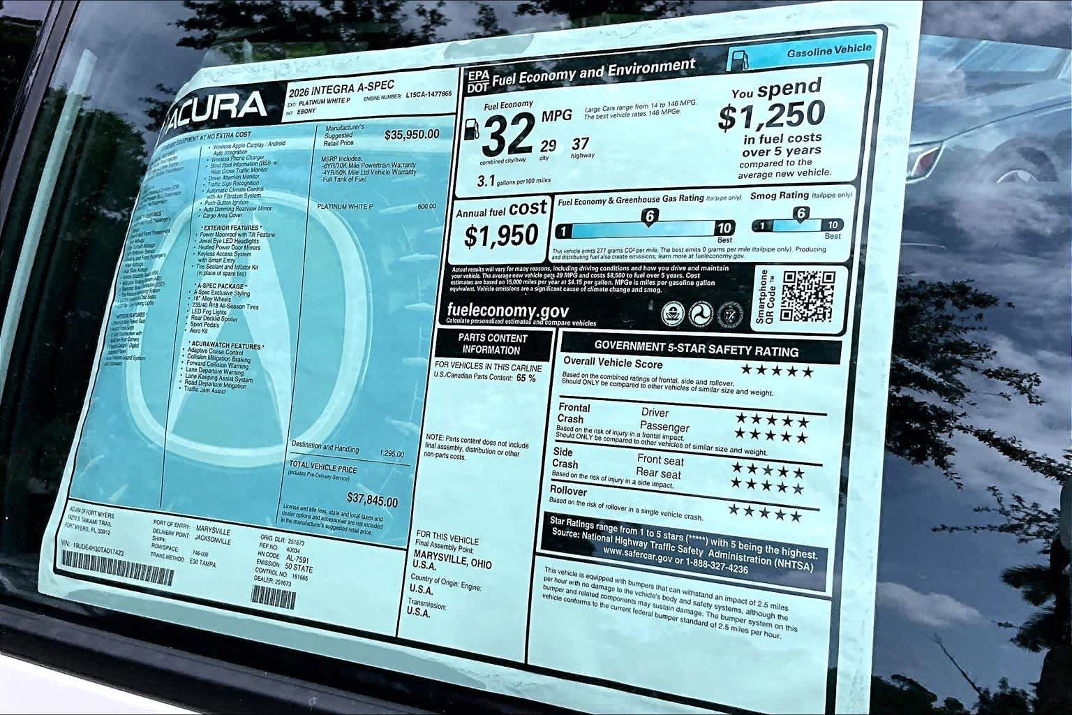 New 2026 Platinum White Pearl Acura w/A-Spec Package image 22