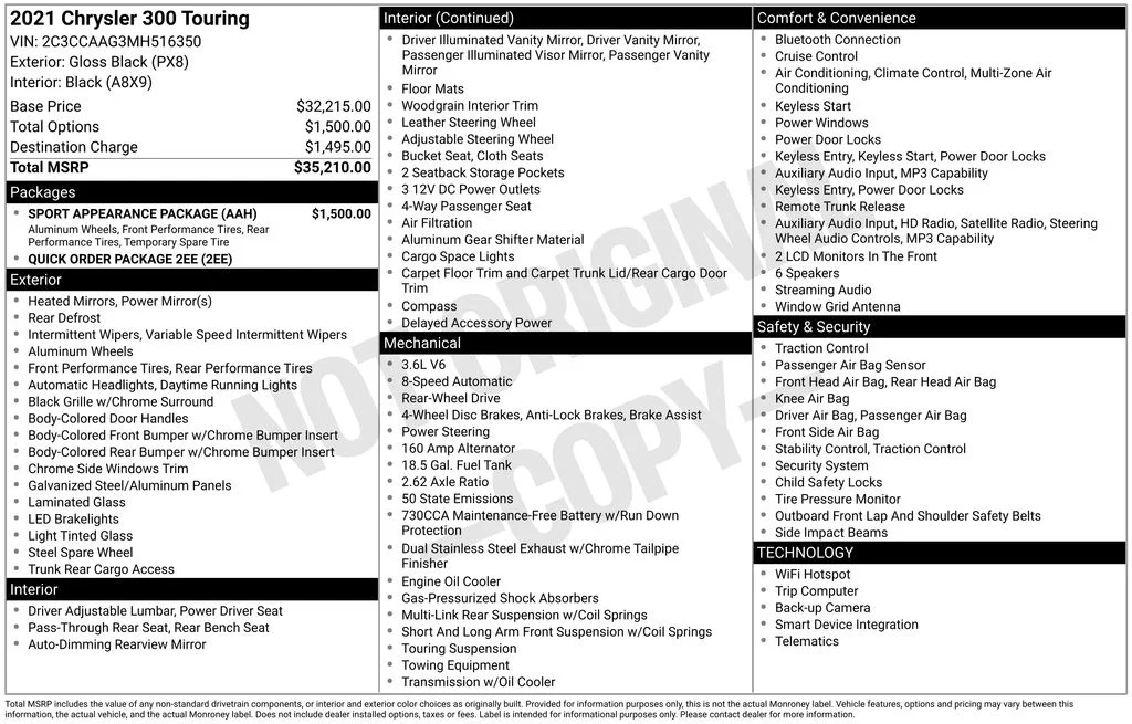 Used 2021 Black Chrysler Touring image 10