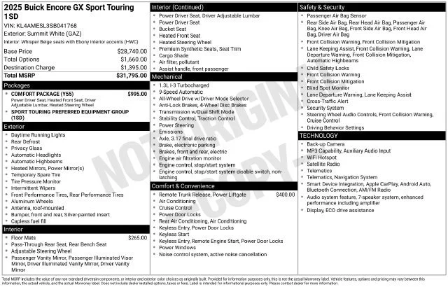 Used 2025 Summit White Buick Sport Touring image 1