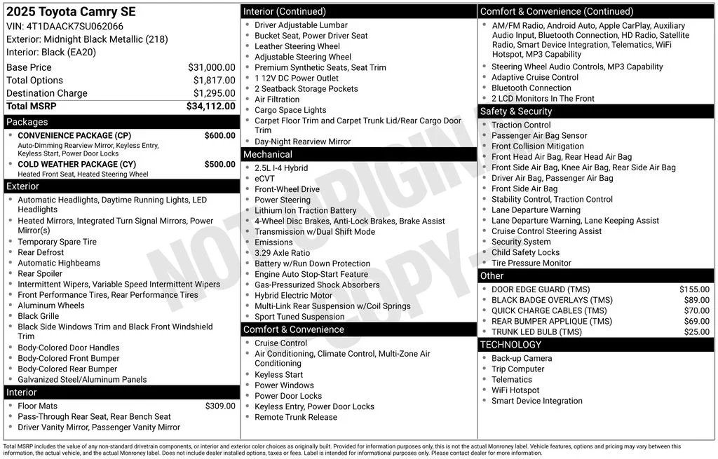 Used 2025 Black Toyota SE image 3