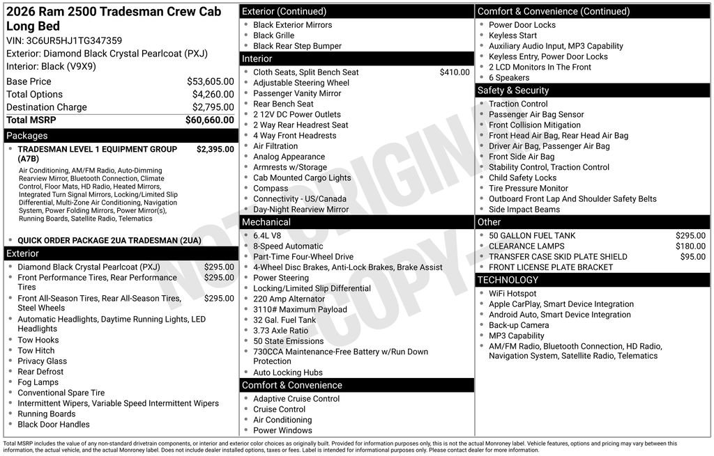New 2026 Diamond Black Crystal Pearl-Coat Exterior Paint RAM Tradesman image 22