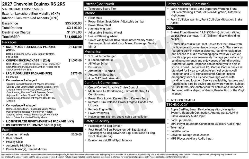 New 2027 Lakeshore Blue Metallic Chevrolet RS image 2