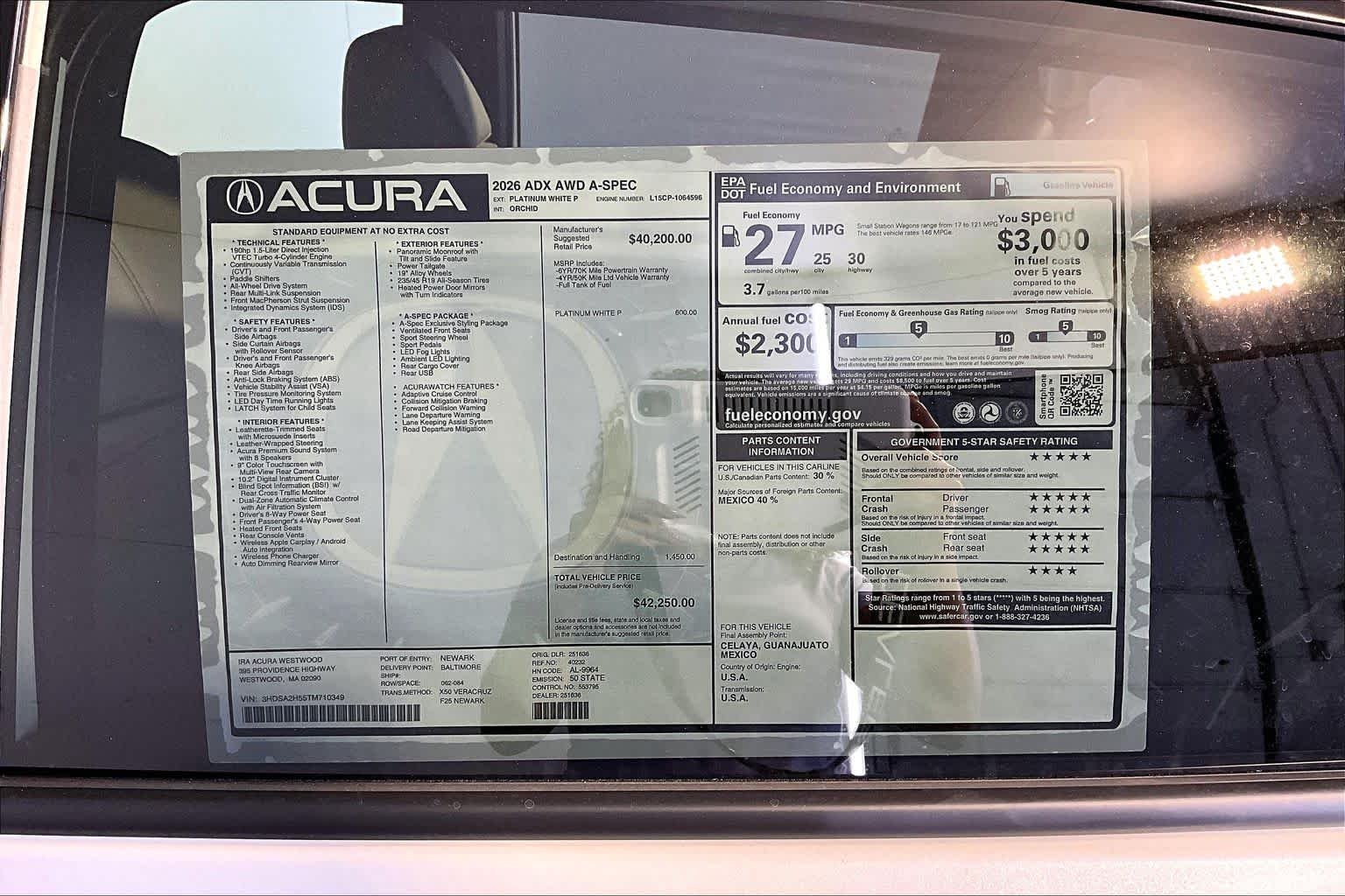 New 2026 Platinum White Pearl Acura With A-Spec Package image 19