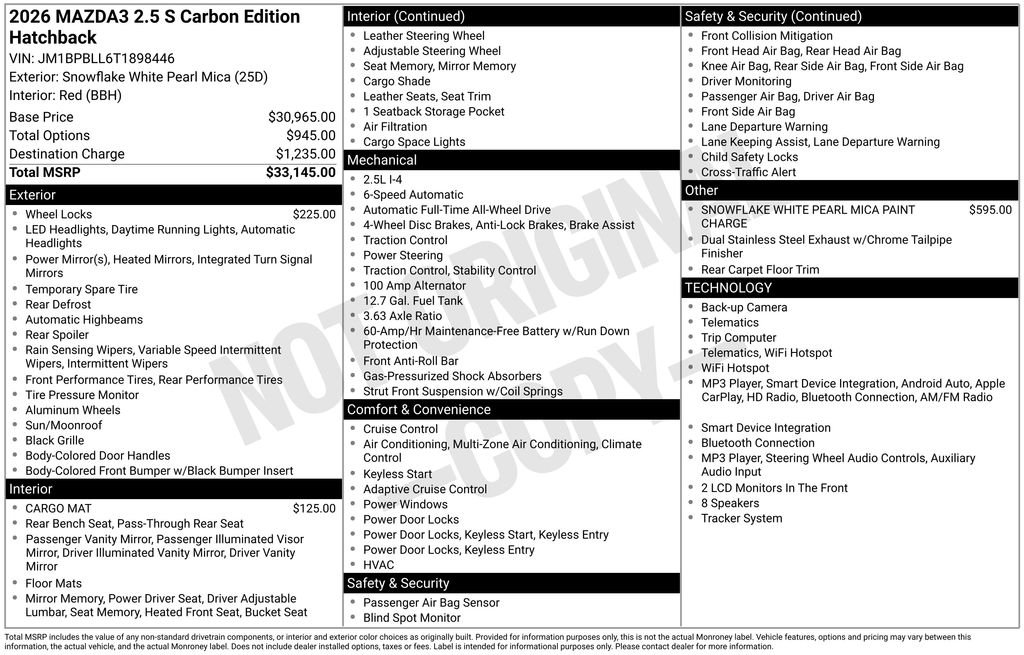 New 2026 Snowflake White Pearl Mazda 2.5 S Carbon Edition AWD image 3