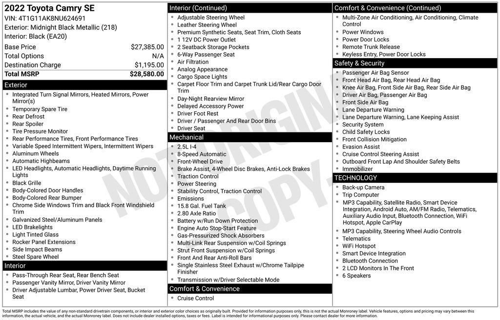 Used 2022 Black Toyota SE image 5