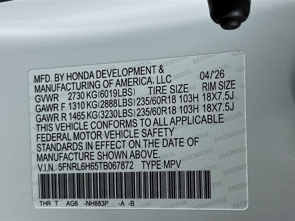New 2026 Platinum White Pearl Honda EX-L image 33