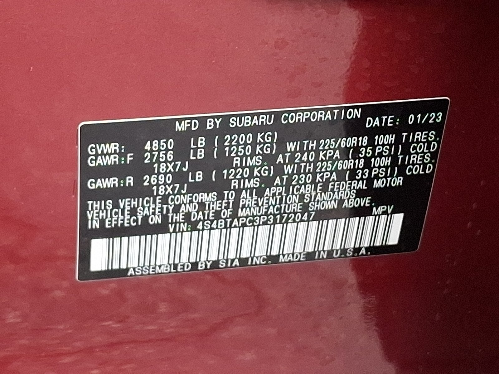 Used 2023 Crimson Red Pearl - CRD Subaru Touring image 26