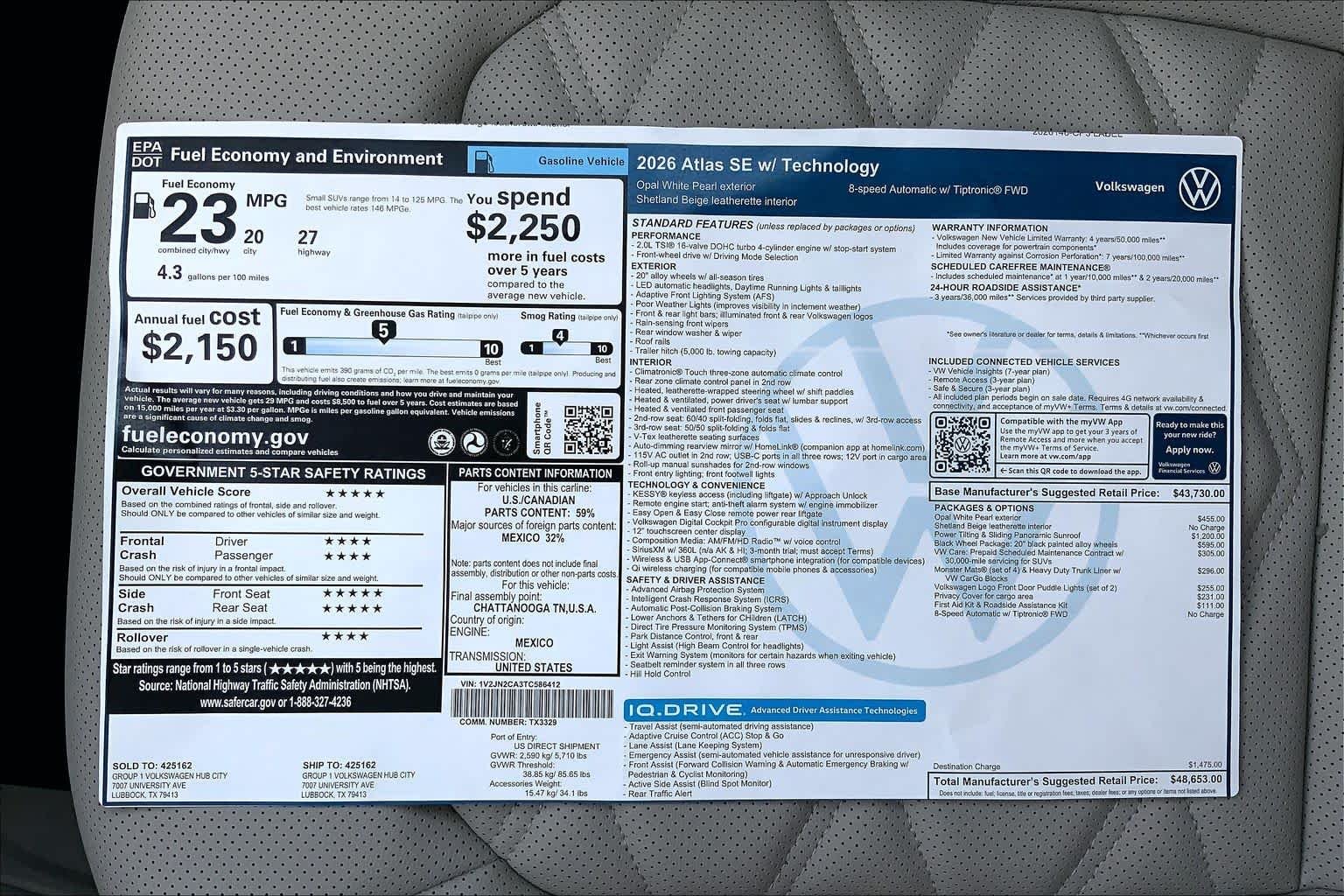 New 2026 Opal White Pearl Volkswagen 2.0T SE w/Technology image 22