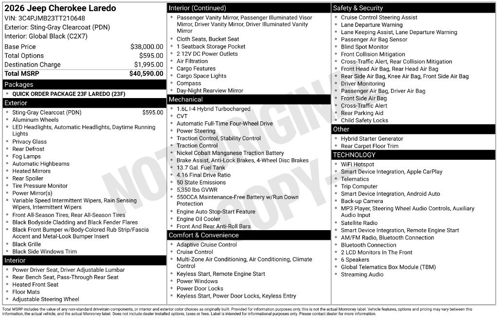 New 2026 Sting-Gray Clear-Coat Exterior Paint Jeep Laredo image 6