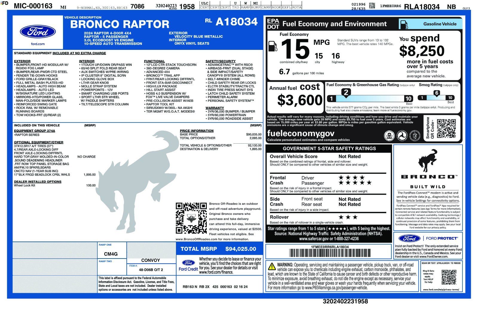 Used 2024 Velocity Blue Metallic Ford Raptor image 11