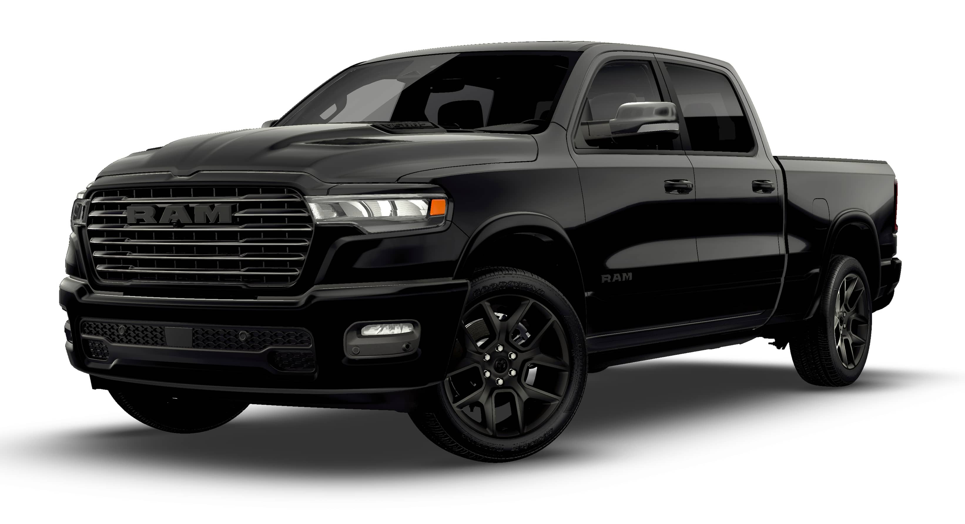 New 2026 Diamond Black Crystal Pearl-Coat Exterior Paint RAM Laramie Crew Cab 4x4 6
