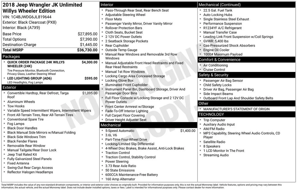 Used 2018 Black Jeep Unlimited Willys Wheeler image 2