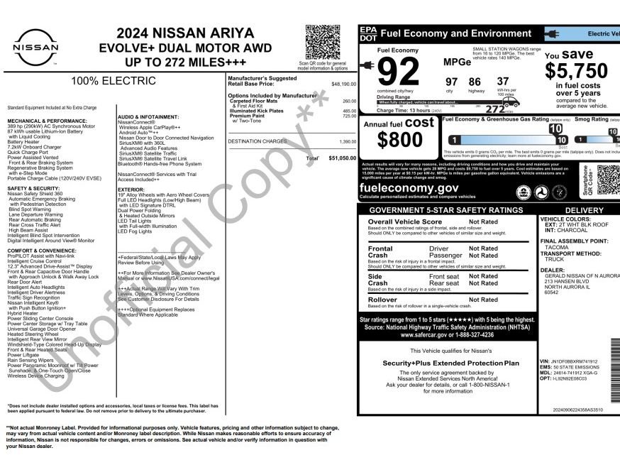 Used 2024 Nissan ARIYA Evolve+ with VIN JN1DF0BBXRM741912 for sale in Champaign, IL